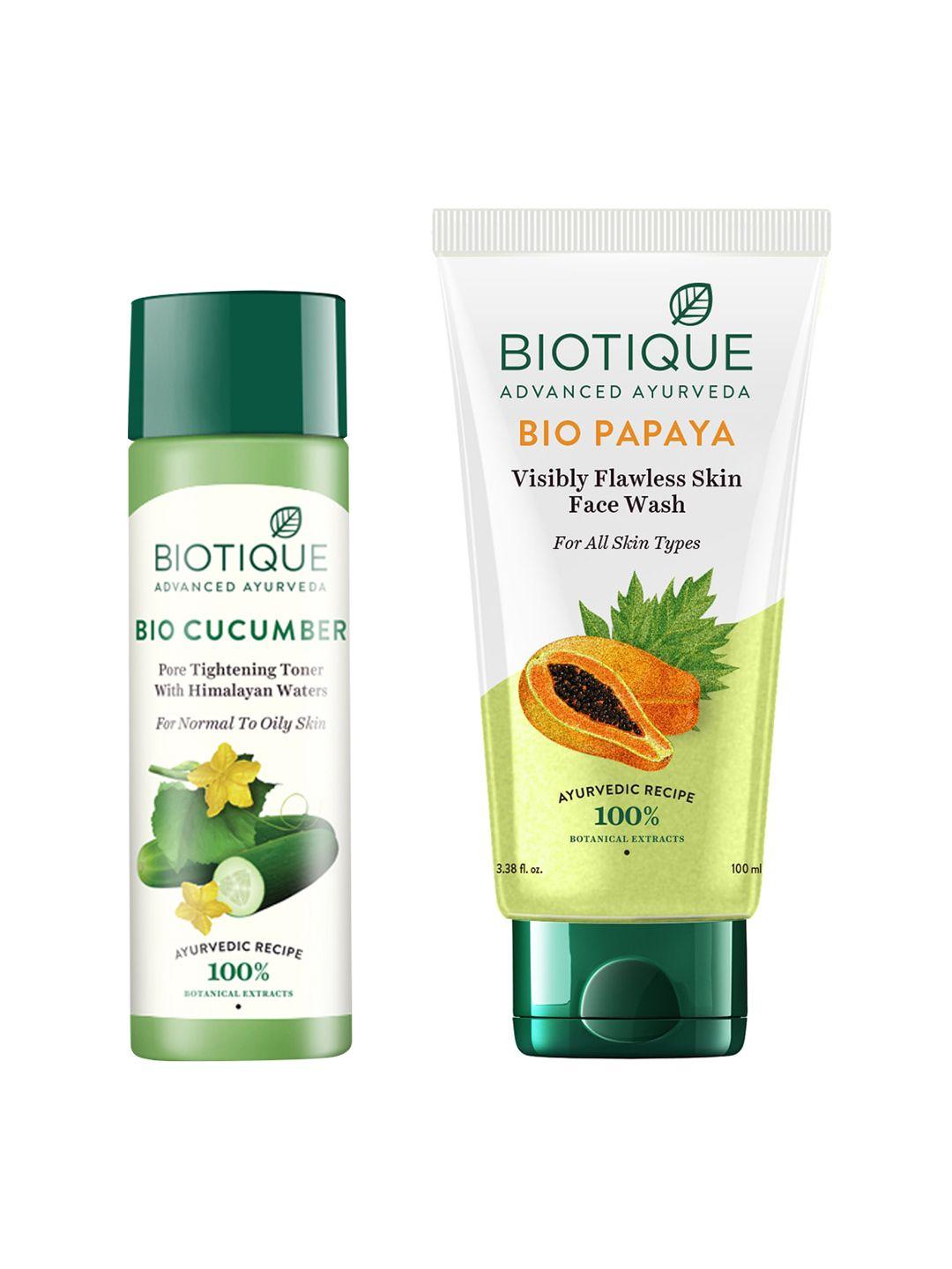 biotique set of sustainable bio cucumber toner & bio papaya face wash
