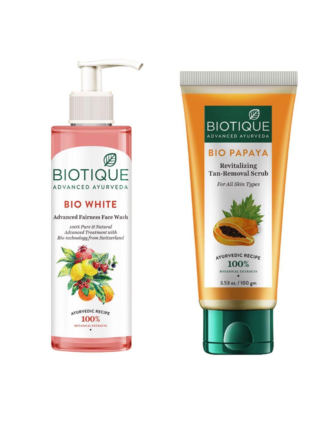 biotique set of tan removal scrub & white advanced fairness sustainable face wash