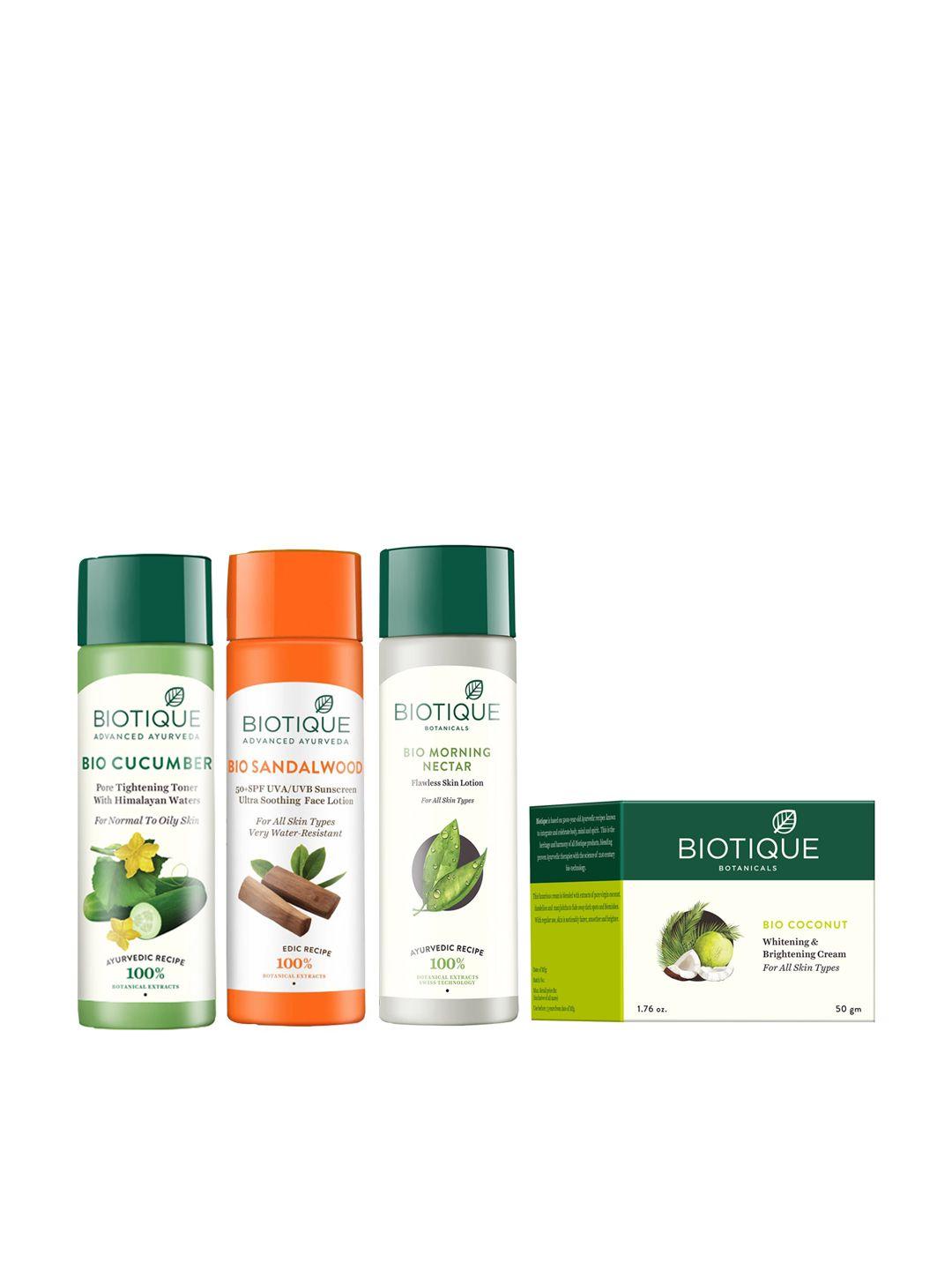 biotique set of toner - sunscreen - morning nectar lotion - brightening cream