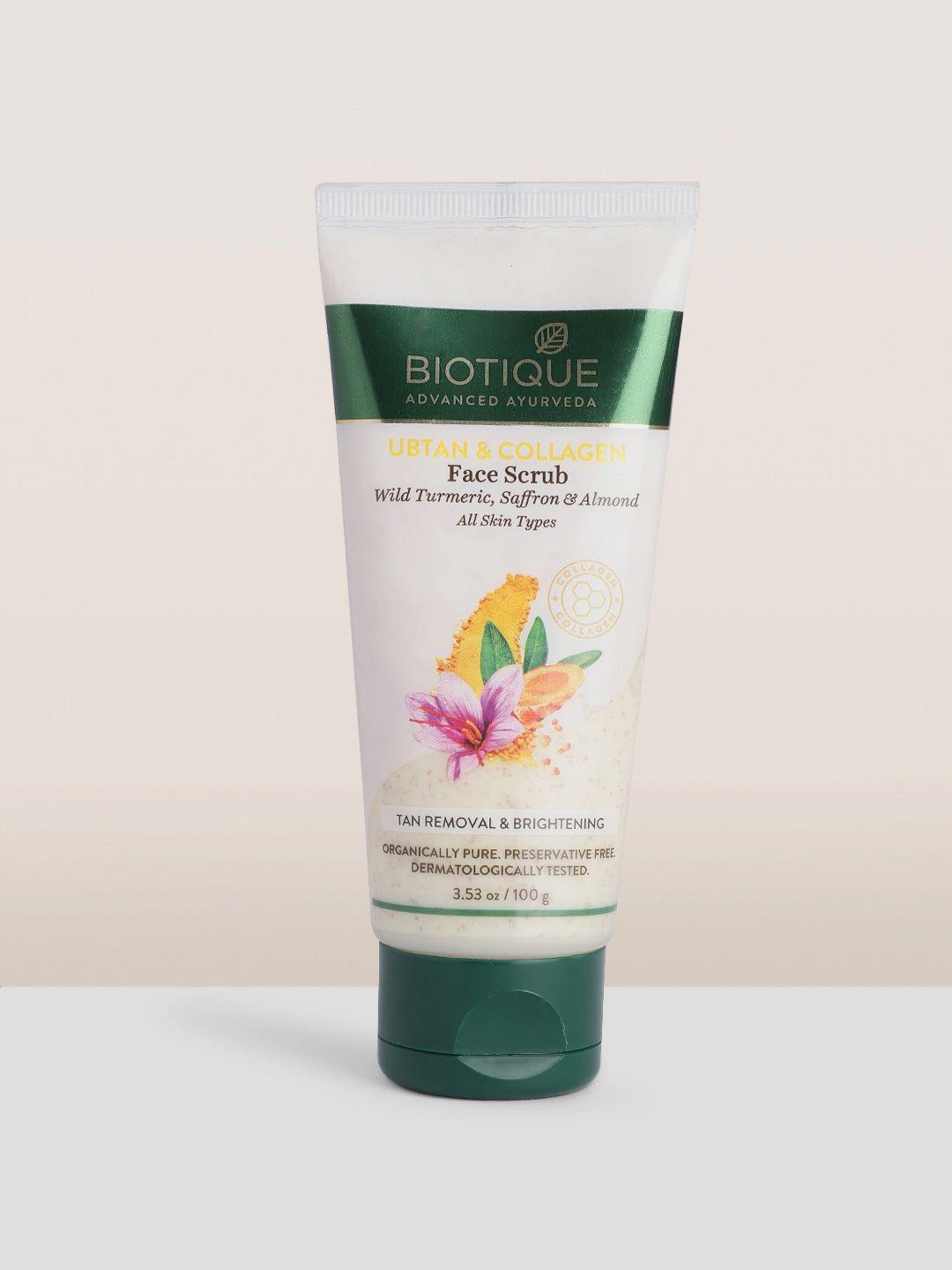 biotique ubtan & collagen tan removal face scrub with turmeric & saffron - 100 g