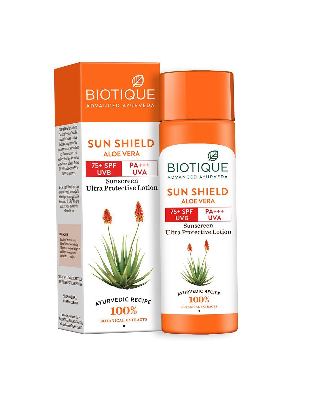 biotique unisex bio vera 75+ spf uva/uvb sunscreen ultra soothing body lotion 190 ml