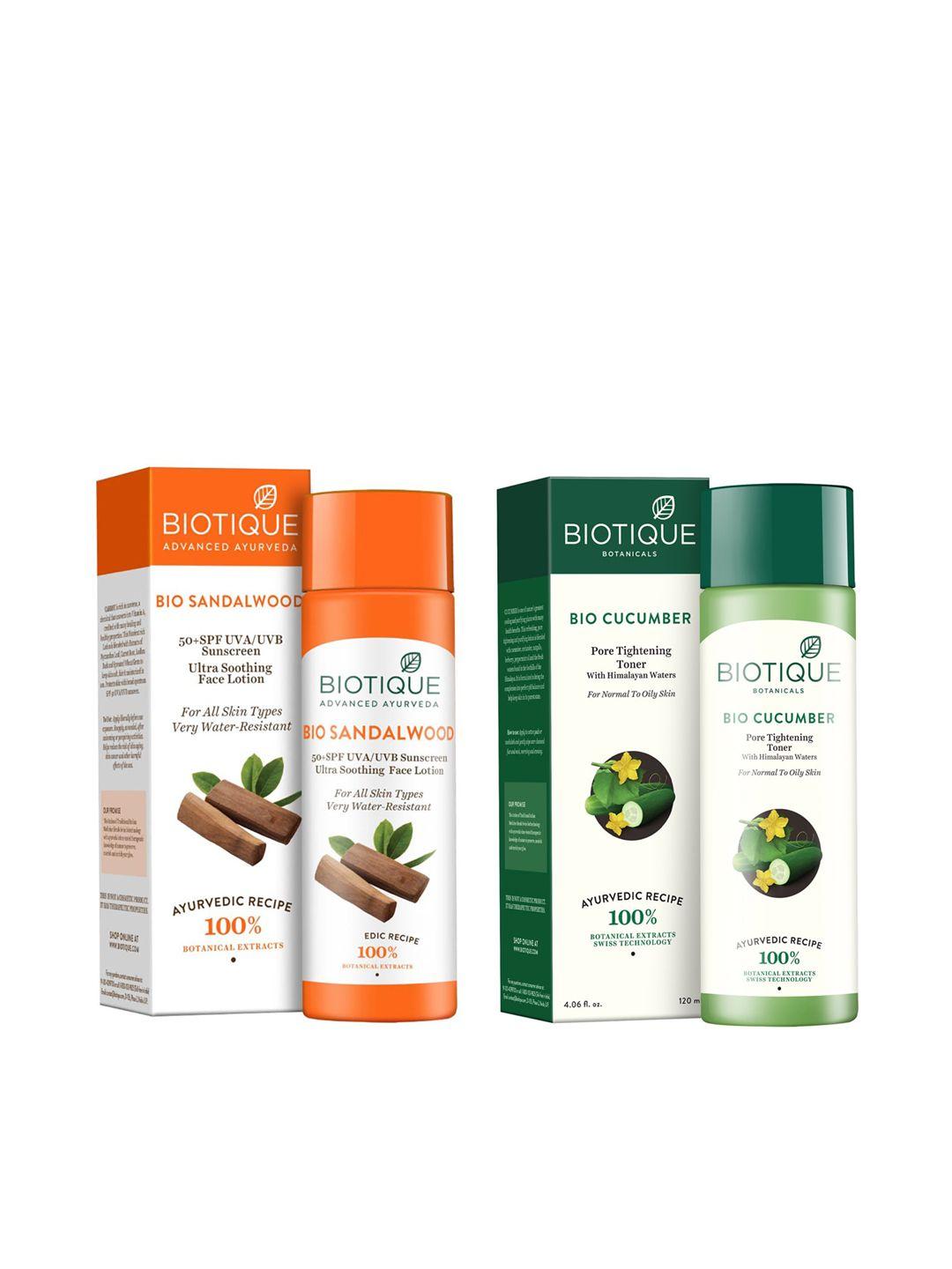 biotique unisex sustainable set of sandalwood sunscreen & cucumber toner