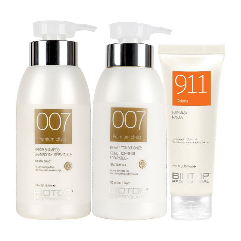 biotop professional 007 keratin impact shampoo + mask + conditioner combo