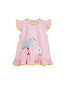 bird applique round neck top