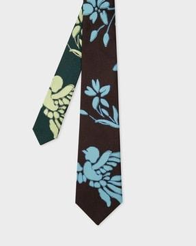 bird floral print silk tie