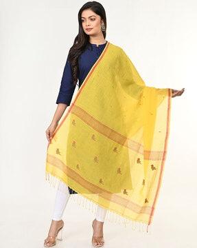 bird handwoven jamdani dupatta with tassels