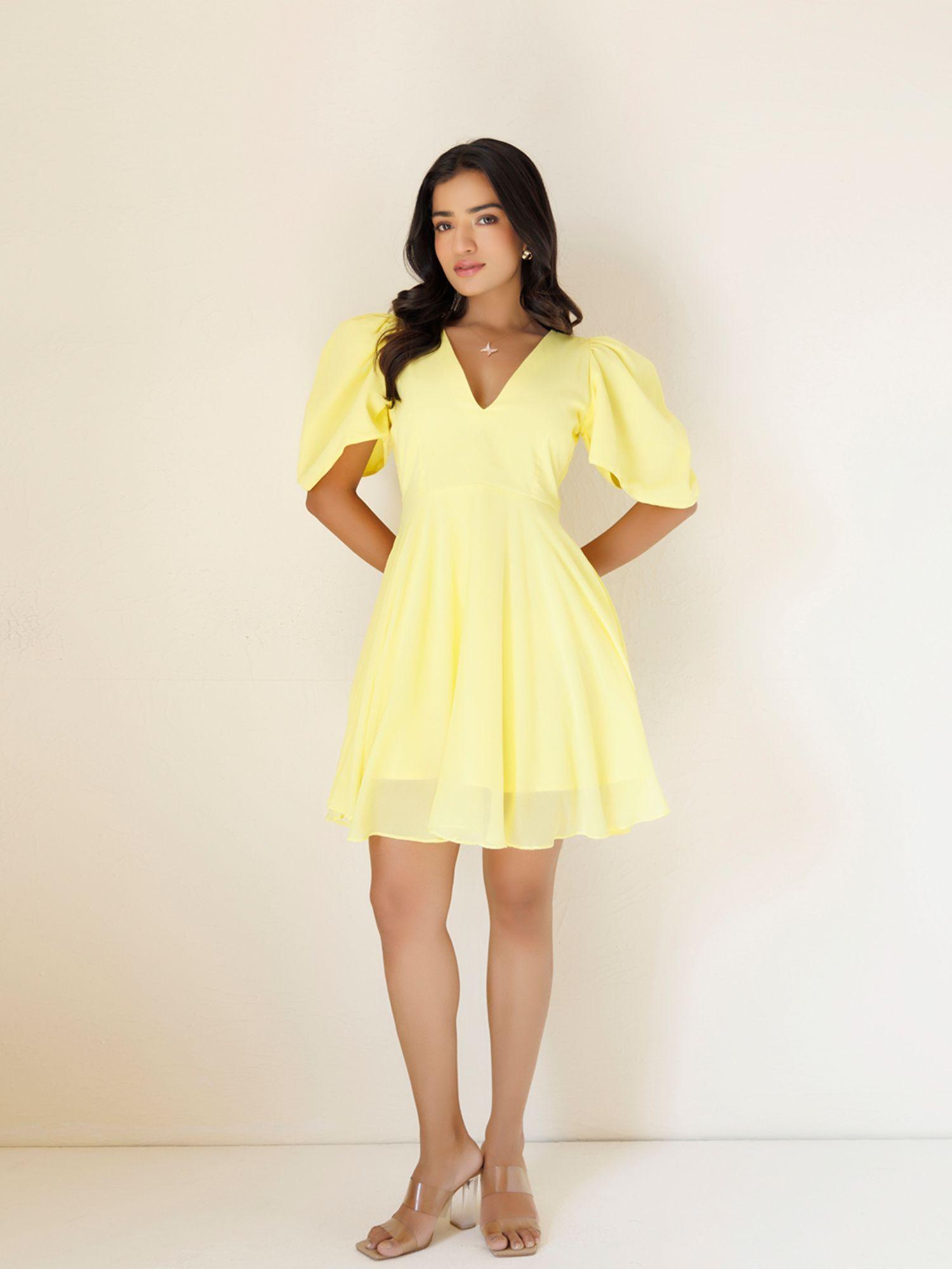 birds of paradise yellow chiffon mini dress