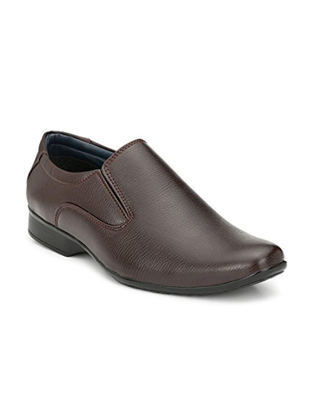 birgos men brown solid formal leather slip on shoes
