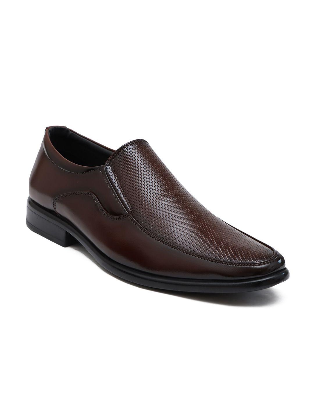 birgos men brown textured formal slip-on loafers