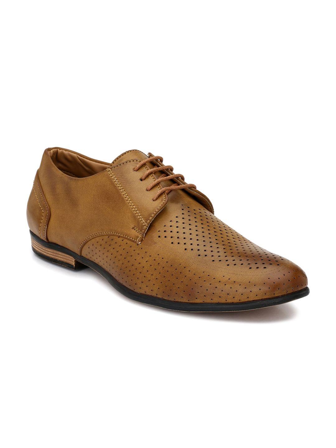 birgos men tan brown solid brogue shoes