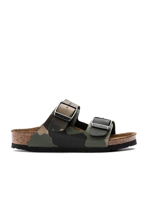 birkenstock arizona kids green & khaki slide sandals