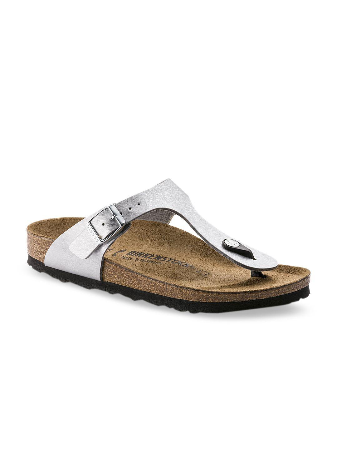birkenstock silver-toned gizeh birko-flor solid regular width sandals