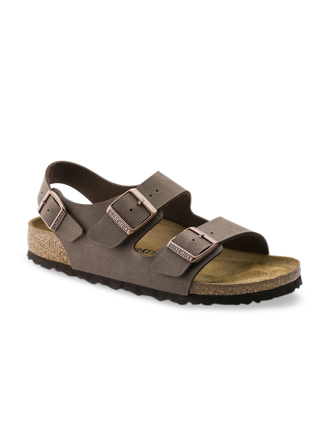 birkenstock unisex brown milano birko-flor regular width nubuck sandals