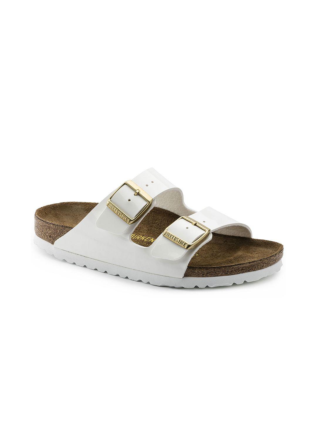 birkenstock unisex white solid arizona birko-flor comfort narrow width sandals