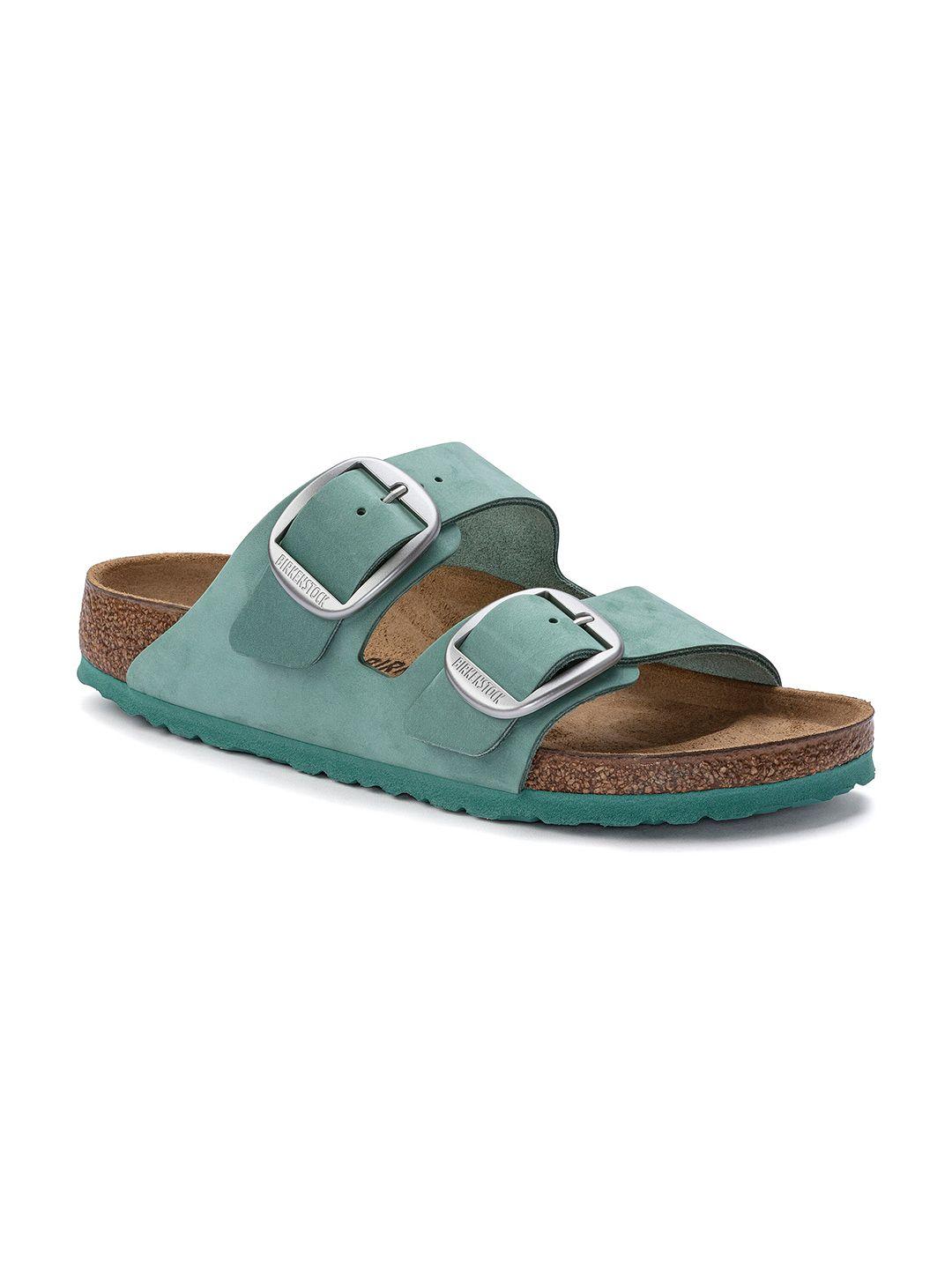 birkenstock arizona big buckle regular width nubuck leather two-strap open toe flats