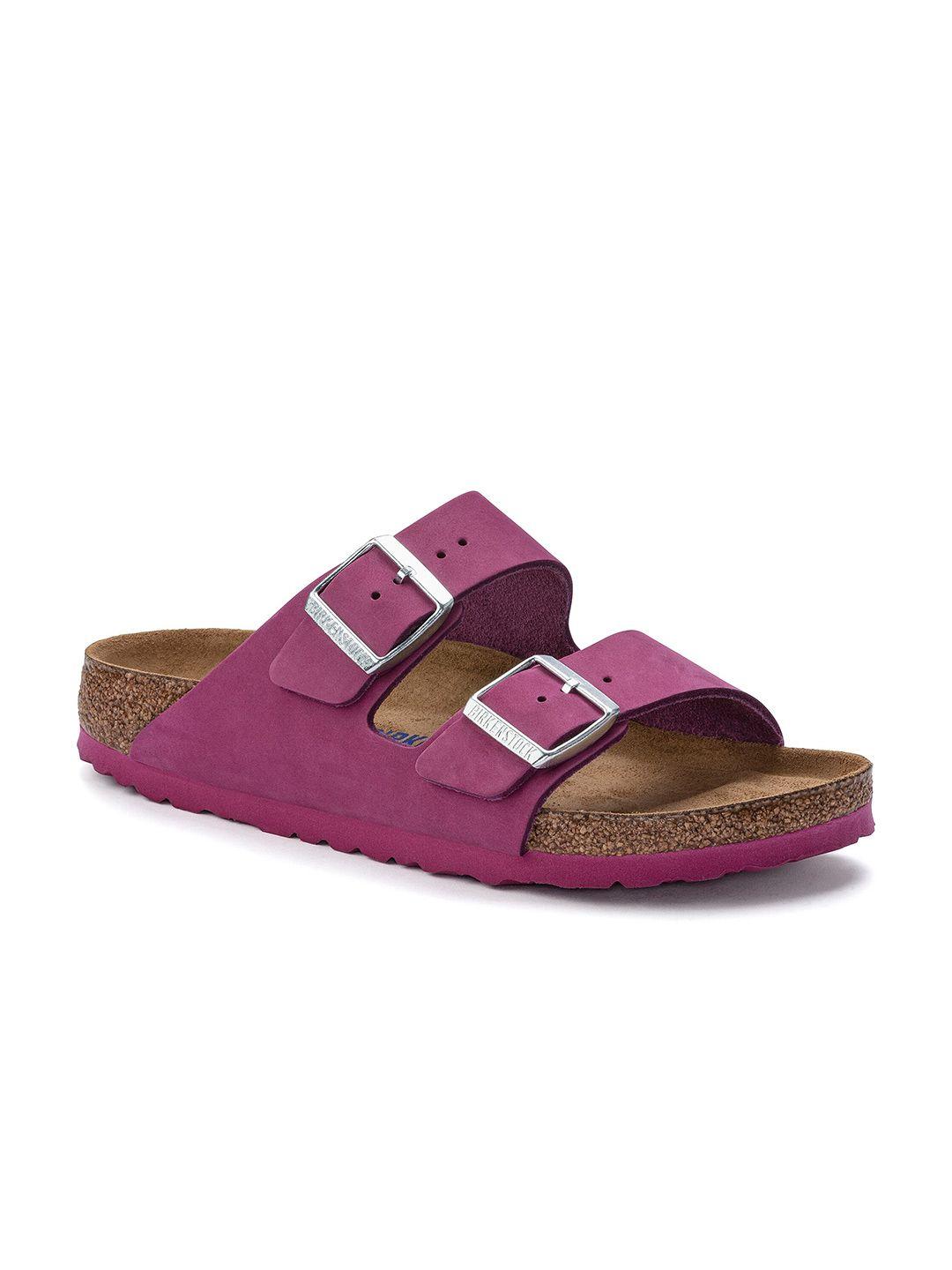 birkenstock arizona soft footbed narrow width nubuck leather two-strap open toe flats