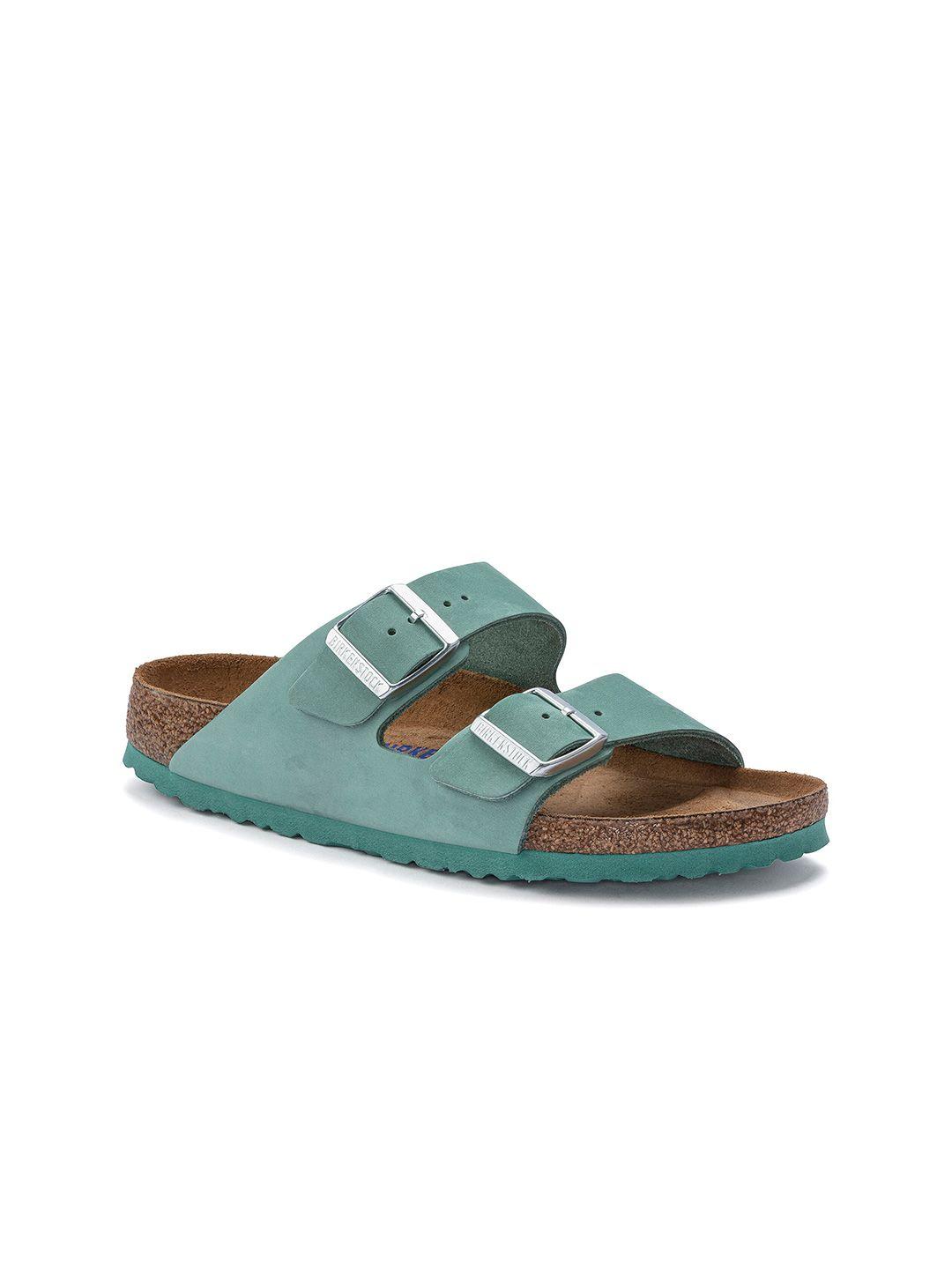 birkenstock arizona soft footbed narrow width nubuck leather two-strap open toe flats