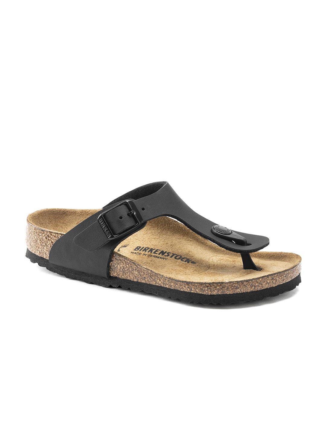 birkenstock boys black solid gizeh birko-flor narrow width sandals