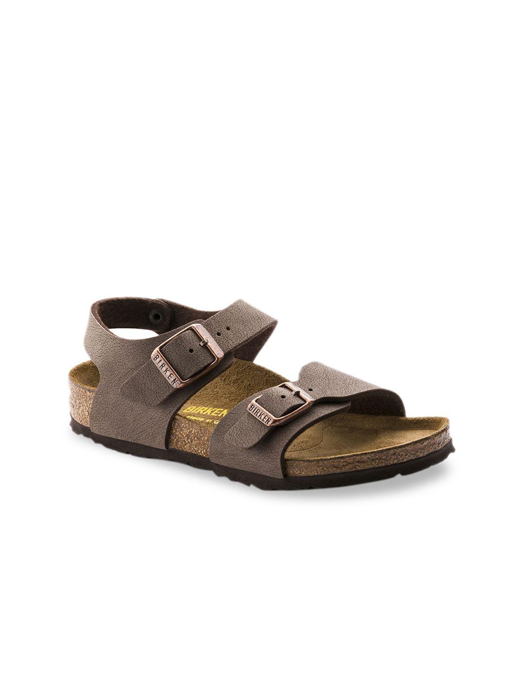birkenstock boys brown solid new birko-flor nubuck regular width new york comfort sandals