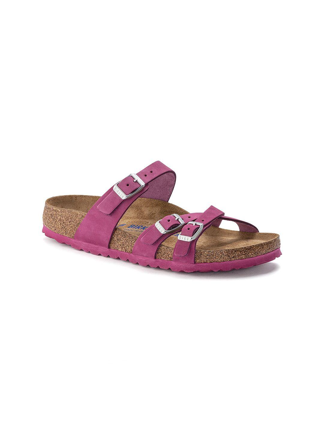 birkenstock franca soft footbed narrow width nubuck leather multi-strap open toe flats