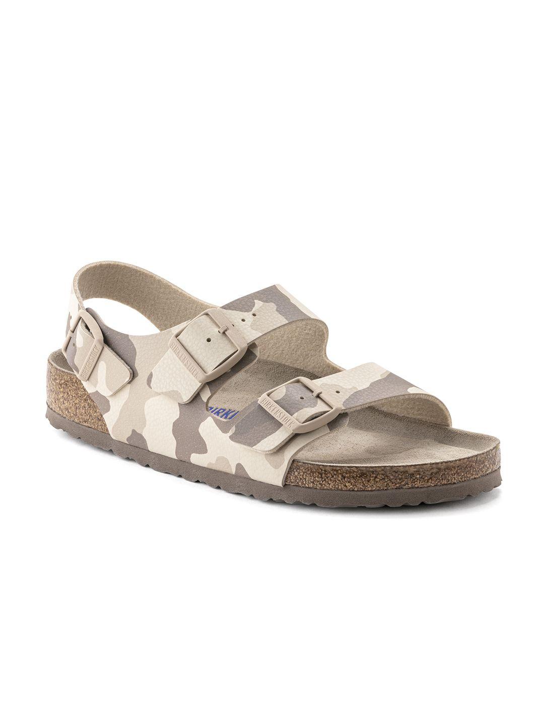 birkenstock men beige & taupe milano soft footbed sandals