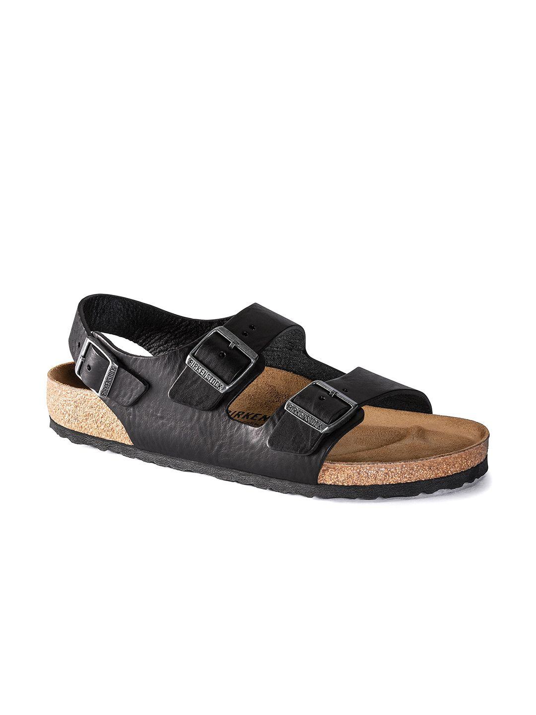 birkenstock men black & beige leather comfort sandals