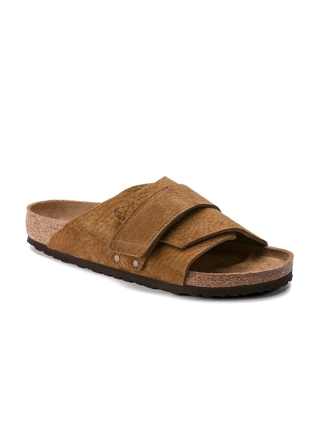 birkenstock men brown regular width kyoto leather one-strap sandals