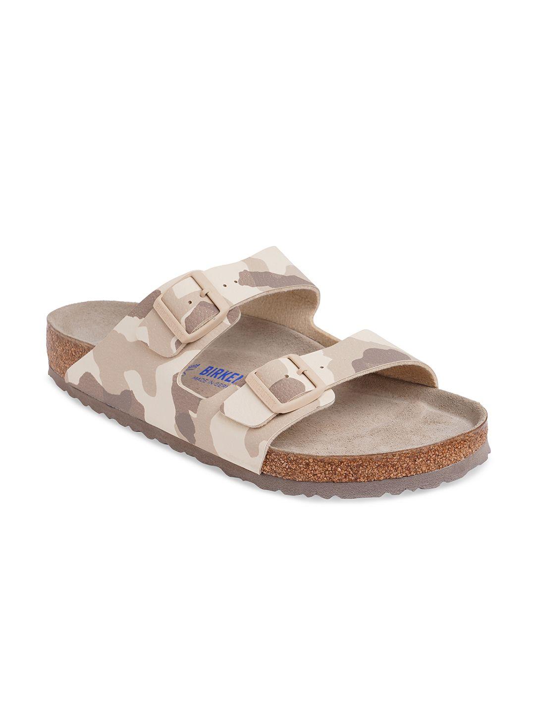 birkenstock men cream-coloured & grey arizona printed slip-on flip flops