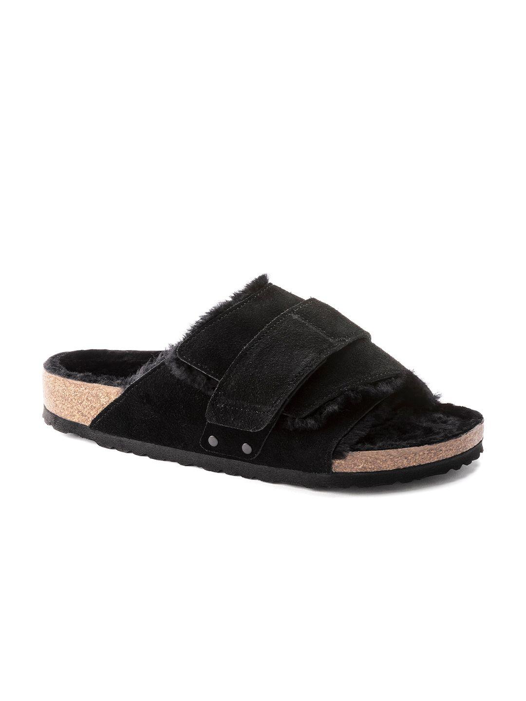 birkenstock men kyoto shearling regular width one-strap comfort sandals