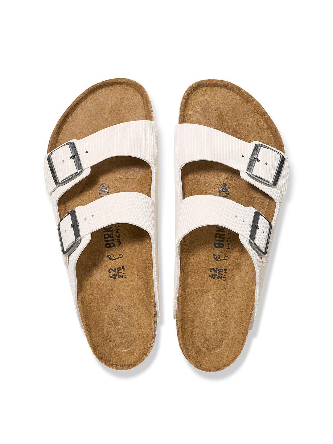 birkenstock unisex arizona suede embossed narrow width two-strap comfort sandals