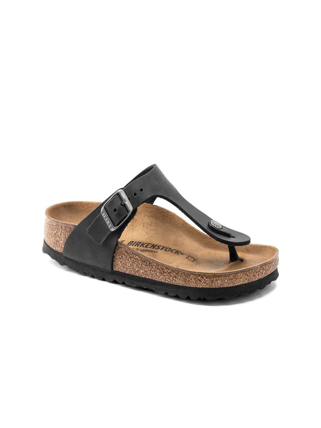 birkenstock unisex black & brown gizeh regular width thong flip-flops