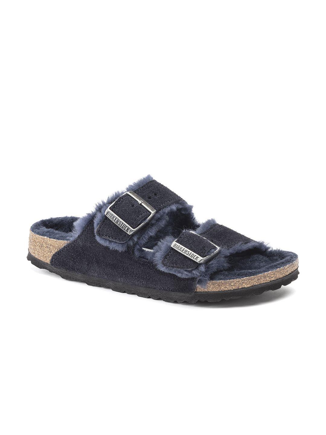 birkenstock unisex blue & black regular width rubber sliders