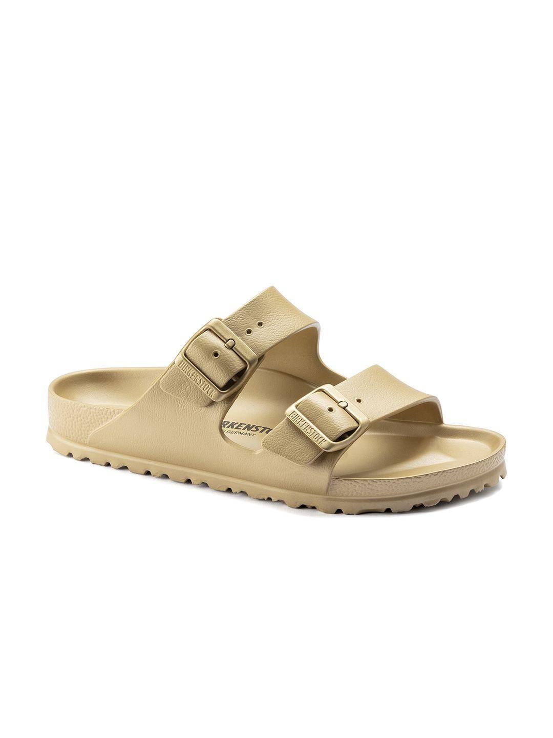 birkenstock unisex gold-toned arizona essentials narrow sliders