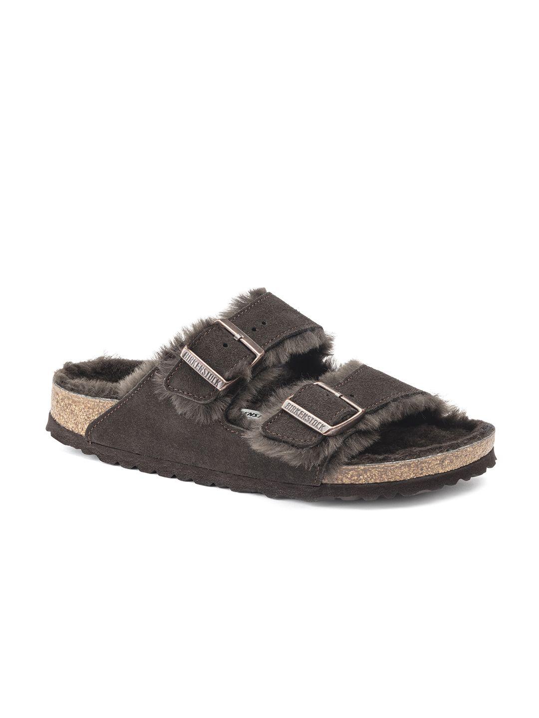 birkenstock unisex regular width brown arizona rubber sliders