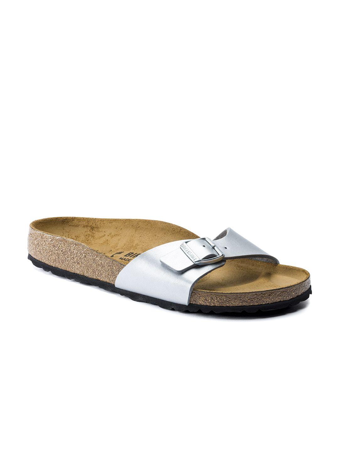 birkenstock unisex silver-toned madrid birko-flor narrow width sandals
