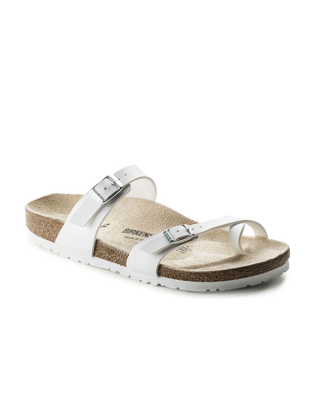 birkenstock unisex white mayari birko-flor regular width sandals