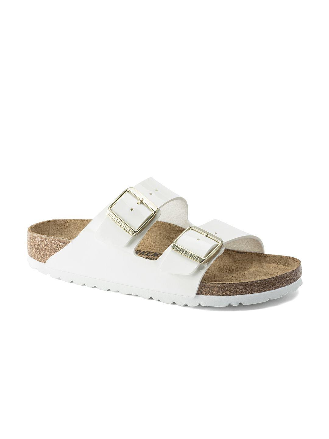 birkenstock unisex white solid arizona birko-flor comfort narrow width sandals