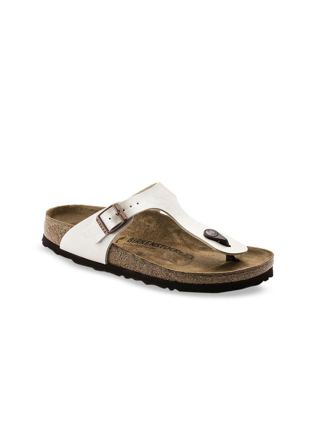 birkenstock white solid gizeh birko-flor t-strap regular width flats