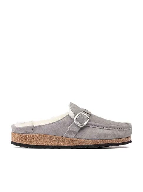 birkenstock women's buckley shearling whale grey narrow width mule shoes