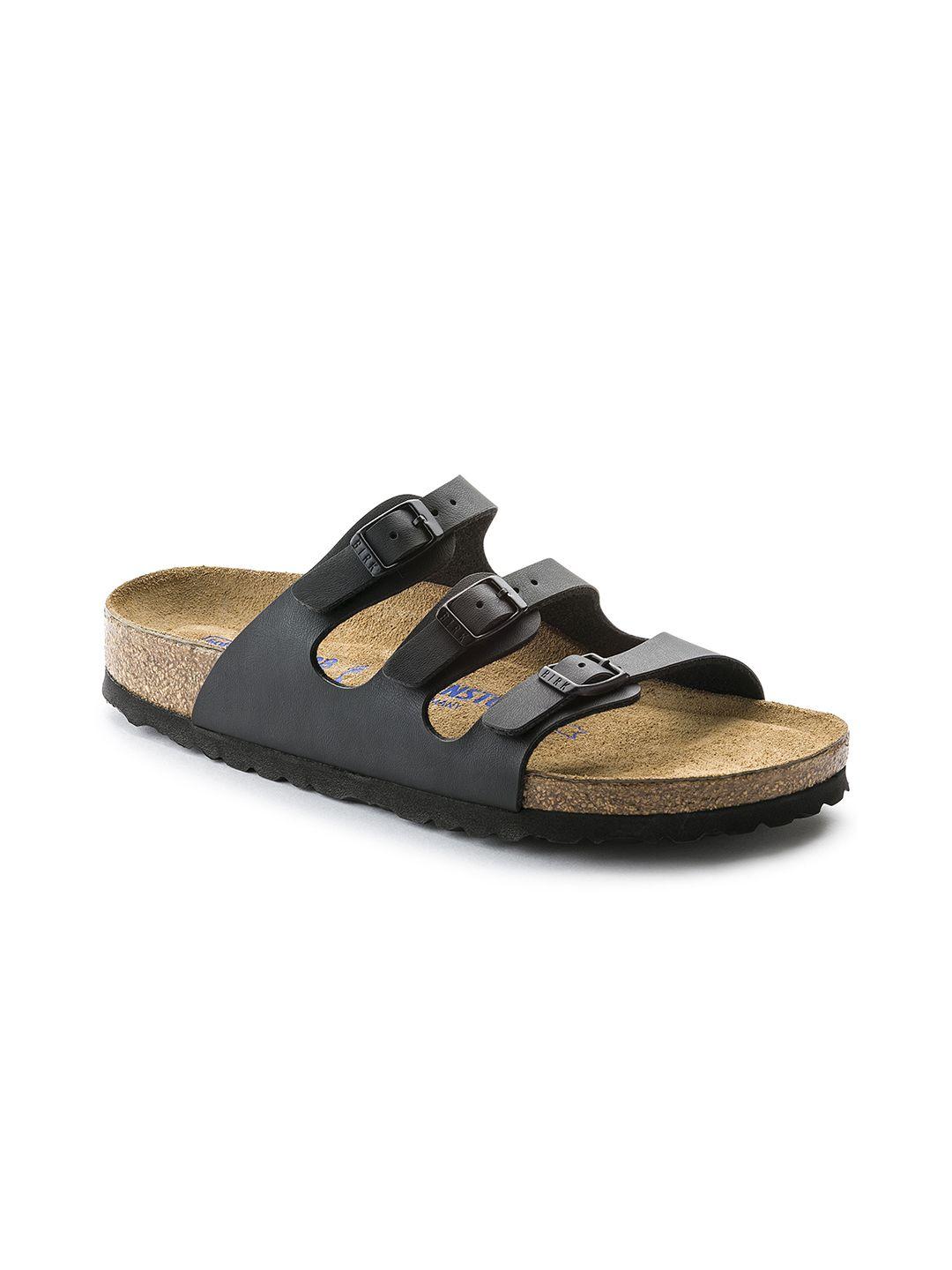 birkenstock women black solid florida birko-flor comfort narrow width open toe flats