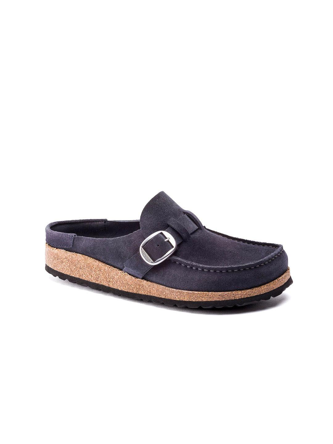 birkenstock women blue buckley suede clogs with buckle