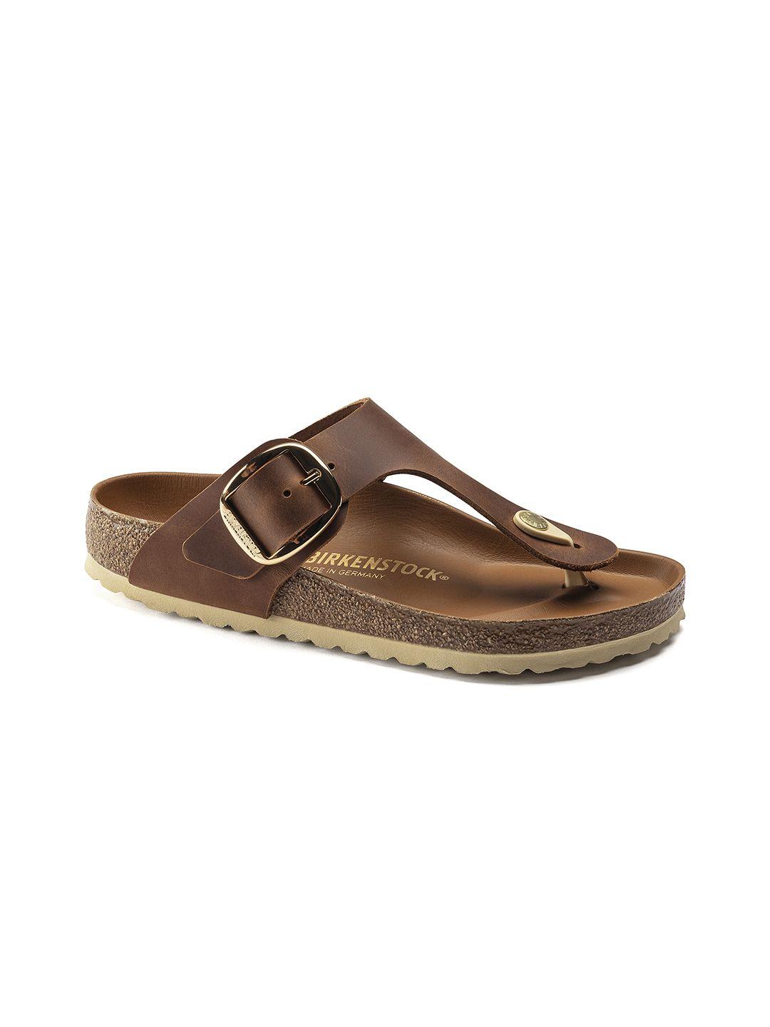 birkenstock women brown t-strap flats with buckles