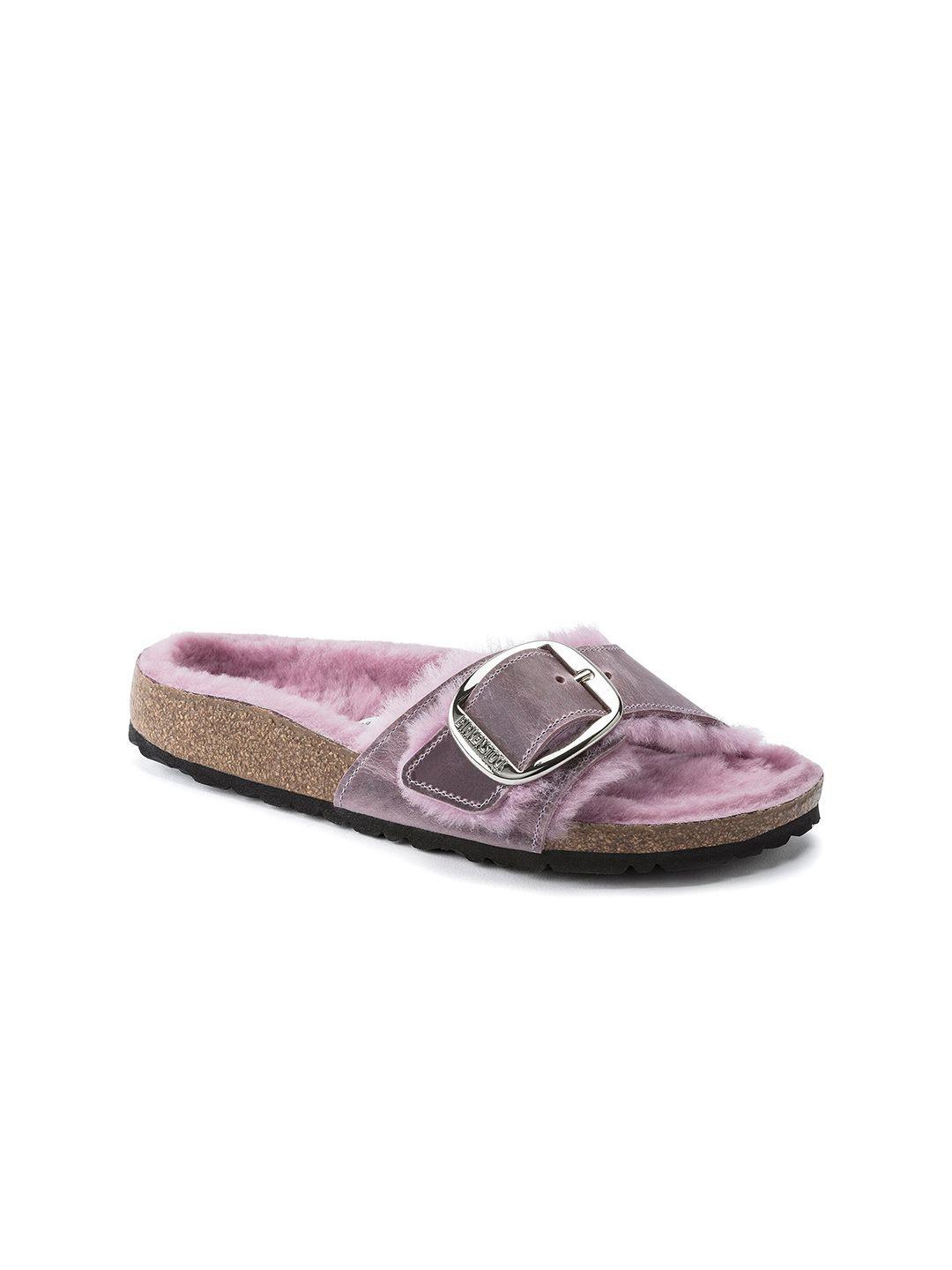 birkenstock women lavender nubuck leather shearling narrow madrid room slippers
