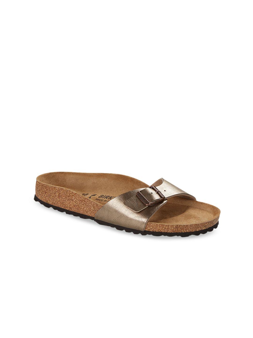 birkenstock women narrow width brown madrid one-strap buckles flats