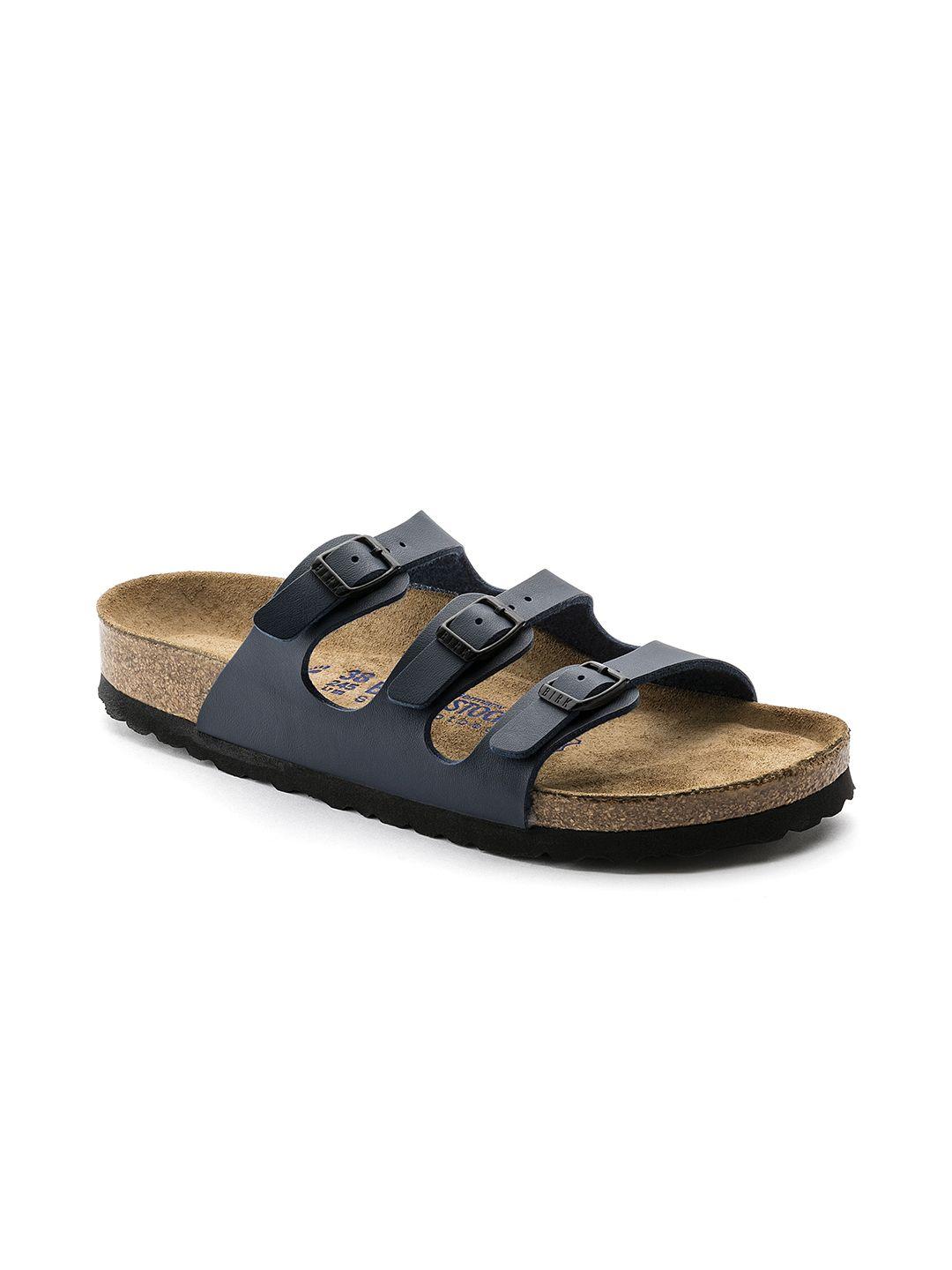 birkenstock women navy blue florida birko-flor solid comfort narrow width open toe flats