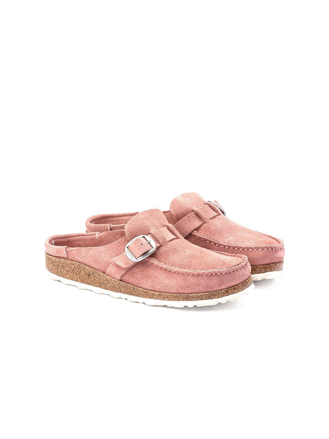 birkenstock women pink narrow width buckley suede slip-on clogs flats