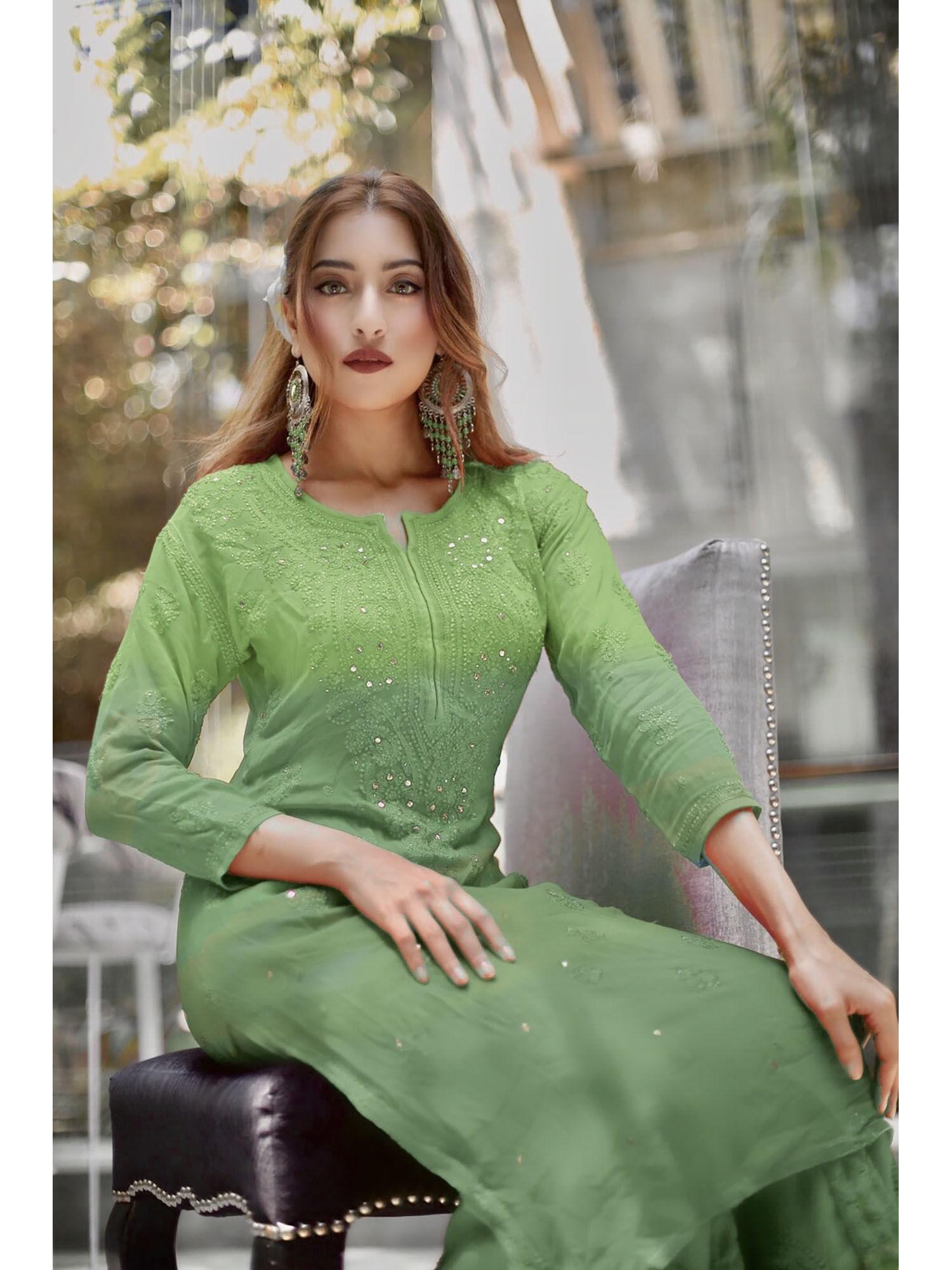 biscay green ombré chikankari kurta