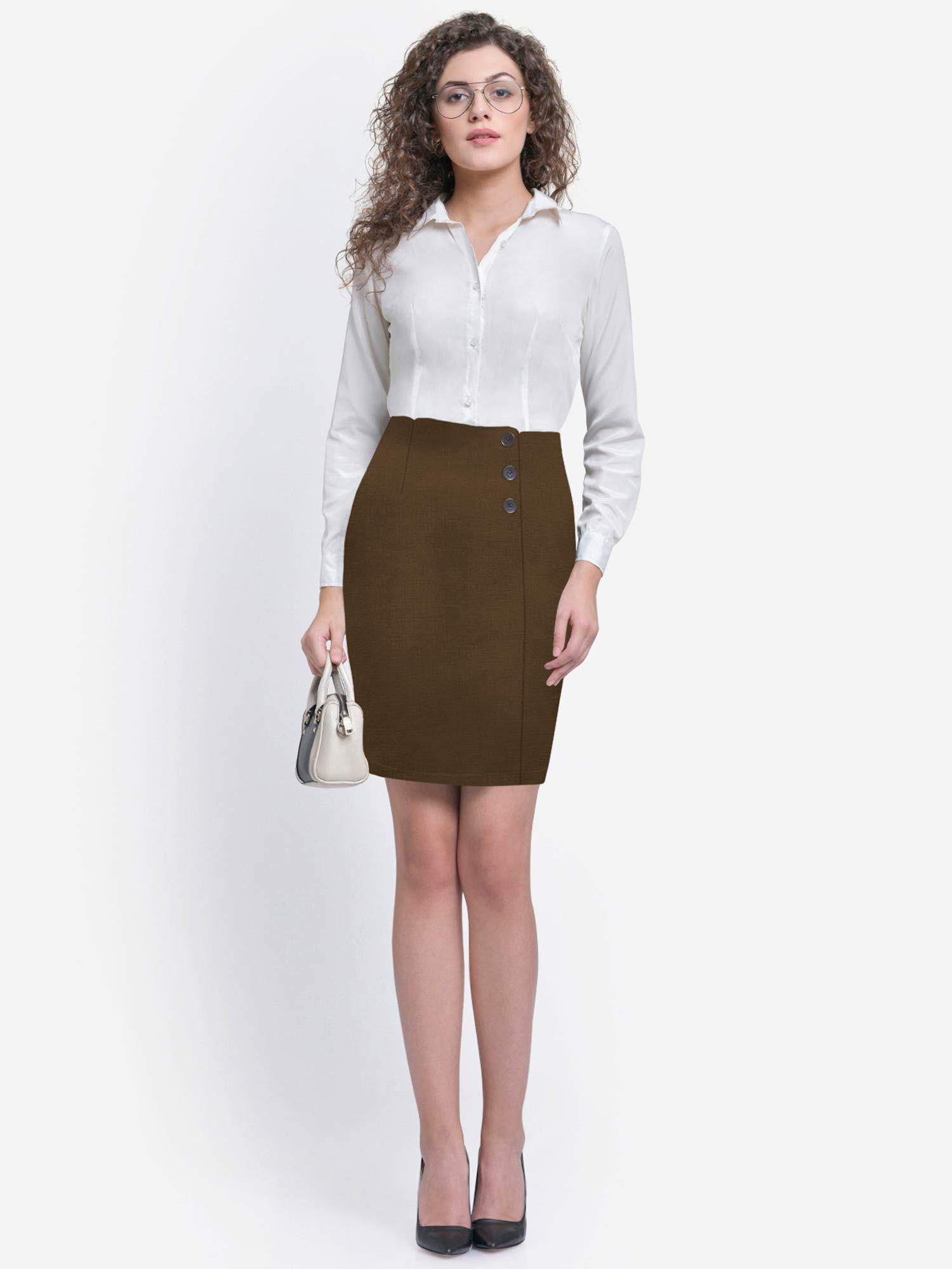 biscuit brown front button skirt