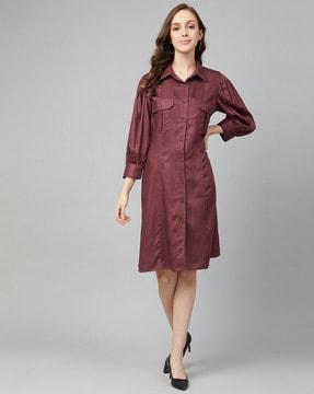 bishop sleeves shirt dress with flap pockets