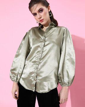 bishop sleeves shirt with spread collar